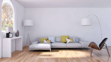modern parlak iç mekan 3D resimleme