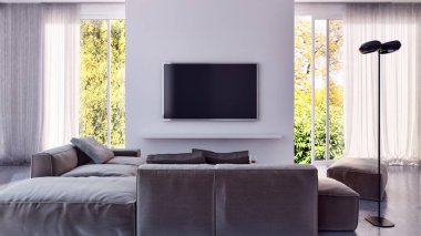 modern parlak iç mekan 3D resimleme