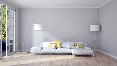 modern parlak iç mekan 3D resimleme