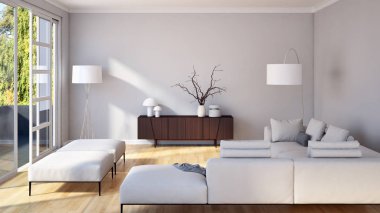 modern parlak iç mekan 3D resimleme