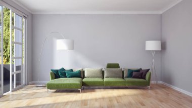 modern parlak iç mekan 3D resimleme