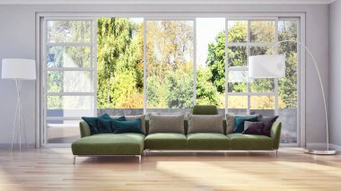 modern parlak iç mekan 3D resimleme