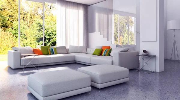 modern parlak iç mekan 3D resimleme