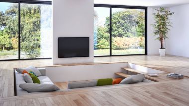 modern parlak iç mekan 3D resimleme