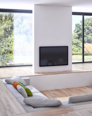 modern parlak iç mekan 3D resimleme