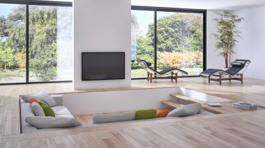 modern parlak iç mekan 3D resimleme