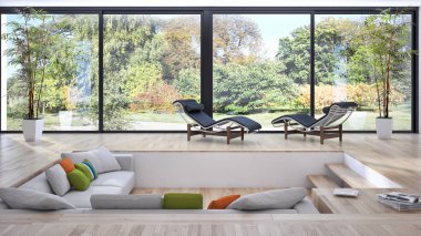 modern parlak iç mekan 3D resimleme