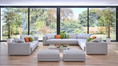 modern parlak iç mekan 3D resimleme