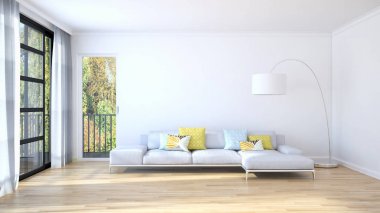 modern parlak iç mekan 3D resimleme