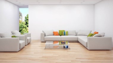 modern parlak iç mekan 3D resimleme