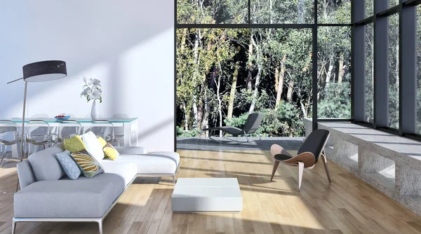 modern parlak iç mekan 3D resimleme