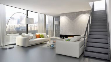 modern parlak iç mekan 3D resimleme