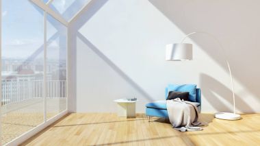 modern parlak iç mekan 3D resimleme