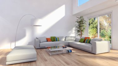 modern parlak iç mekan 3D resimleme
