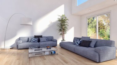 modern parlak iç mekan 3D resimleme