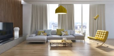 modern parlak iç mekan 3D resimleme