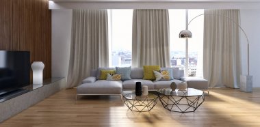 modern parlak iç mekan 3D resimleme