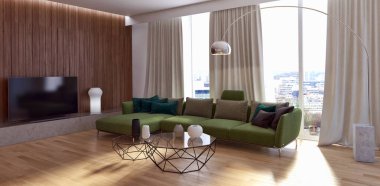 modern parlak iç mekan 3D resimleme