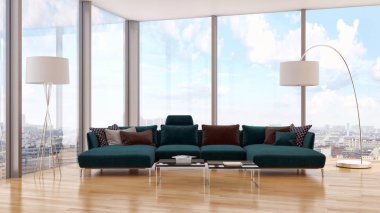 modern parlak iç mekan 3D resimleme