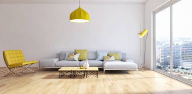 modern parlak iç mekan 3D resimleme