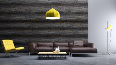 modern parlak iç mekan 3D resimleme