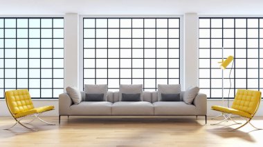 modern parlak iç mekan 3D resimleme