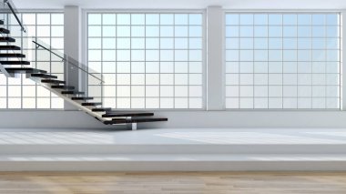modern parlak iç mekan 3D resimleme