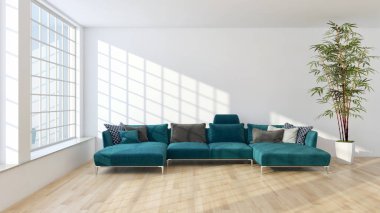 modern parlak iç mekan 3D resimleme