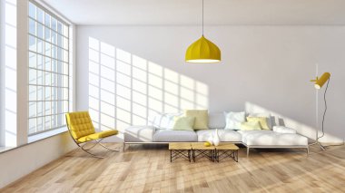 modern parlak iç mekan 3D resimleme