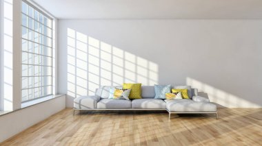 modern parlak iç mekan 3D resimleme