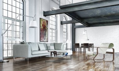 modern parlak iç mekan 3D resimleme