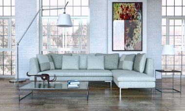 modern parlak iç mekan 3D resimleme