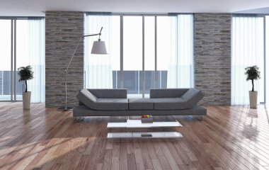 modern parlak iç mekan 3D resimleme