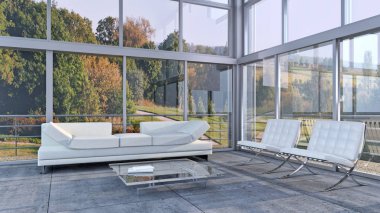 modern parlak iç mekan 3D resimleme