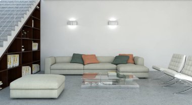 modern parlak iç mekan 3D resimleme