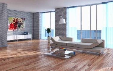 Modern parlak iç daire 3d render illüstrasyon