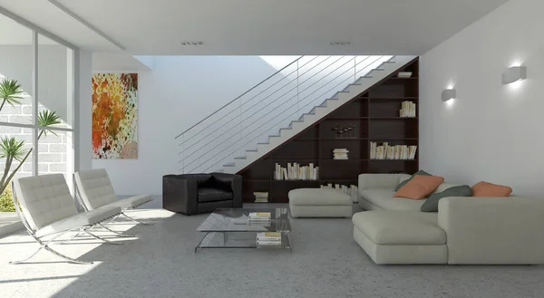 Modern bright interiors apartment 3D rendering illustration — Stock Photo, Image