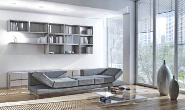 modern parlak iç mekan 3D resimleme