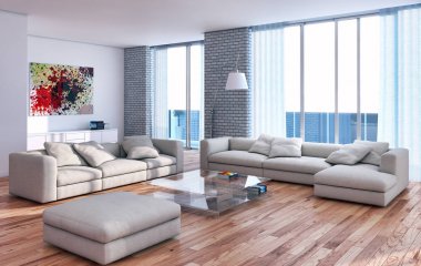 modern parlak iç mekan 3D resimleme