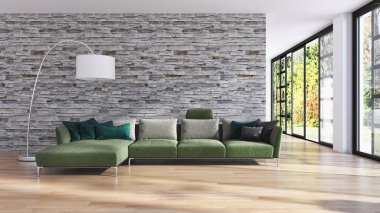 modern parlak iç mekan 3D resimleme