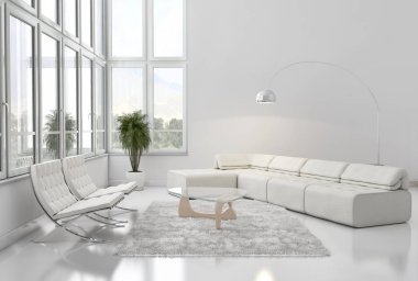 modern parlak iç mekan 3D resimleme