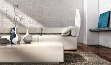 modern parlak iç mekan 3D resimleme