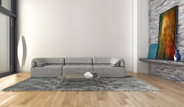 Modern parlak iç daire 3d render illüstrasyon