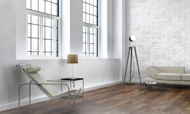 modern parlak iç mekan 3D resimleme