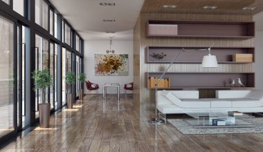 modern parlak iç mekan 3D resimleme