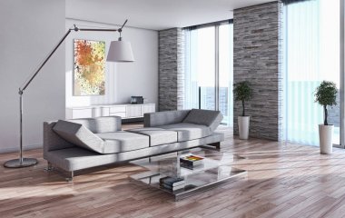 Modern parlak iç daire 3d render illüstrasyon