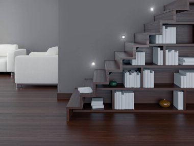 modern parlak iç mekan 3D resimleme