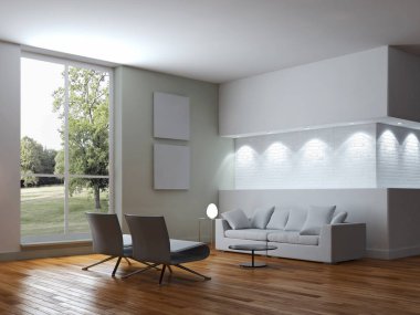 modern parlak iç mekan 3D resimleme