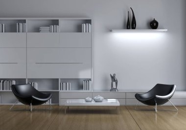 modern parlak iç mekan 3D resimleme