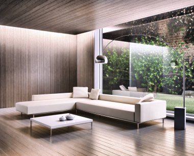 modern parlak iç mekan 3D resimleme